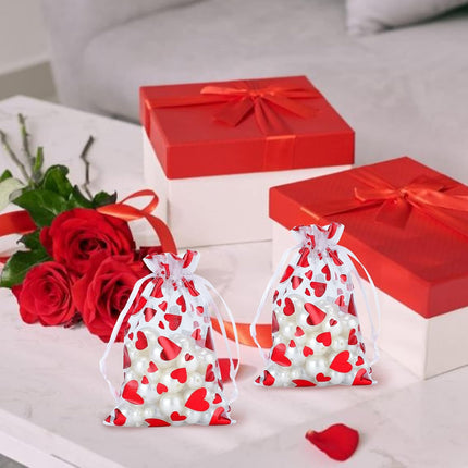 100 Pcs Red Organza Favor Gift Bags,4x6inch Valentine's Day Drawstring Gift Bags,Jewelry Gift Pouches Mesh Party Favor Bags.