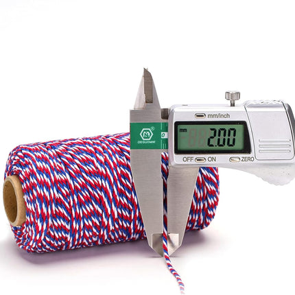 Cotton Twine Red White and Blue Twine String 2mm Thick 328 Feet Bakers Cotton String for Patriotic Day Gift Wrapping DIY Crafts and Floral Bouquet.