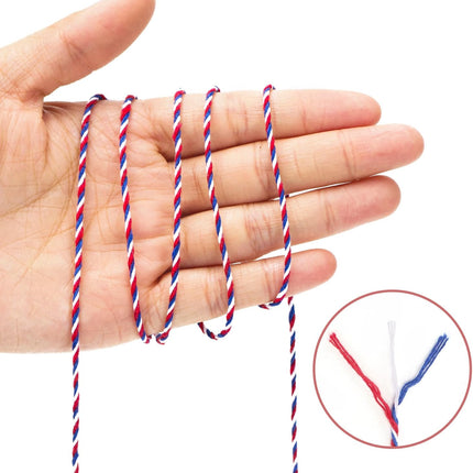 Cotton Twine Red White and Blue Twine String 2mm Thick 328 Feet Bakers Cotton String for Patriotic Day Gift Wrapping DIY Crafts and Floral Bouquet.
