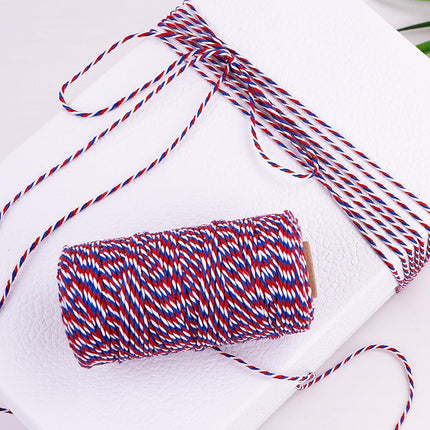 Cotton Twine Red White and Blue Twine String 2mm Thick 328 Feet Bakers Cotton String for Patriotic Day Gift Wrapping DIY Crafts and Floral Bouquet.