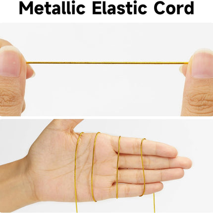 Gold Elastic Cord, 110 Yards x 1MM Metallic Stretch Cord Ribbon for Bracelets, Gift Wrapping, Crafts, Ornaments Hanging, Jewelry Making, Decorations.
