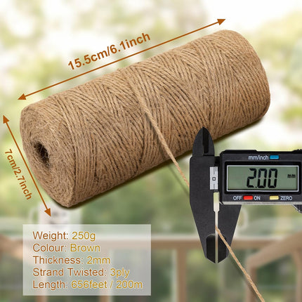 Twine String 1312 Feet Long Jute Twine Hemp Rope for Gardening Crafts Giftwares Wrapping Packing Wedding Decor, Brown 2 Rolls.