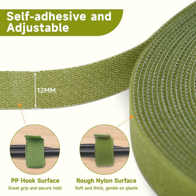 Garden Ties Plant Tape Ties Nylon Plant Tape Strap 65.6 Feet Plant Support Tape Reusable Garden Tape 1/2'' Army Green Plant Tape For Climbing Plants,Tomato,Vines,Cables,Flowers,Indoor Outdoor.