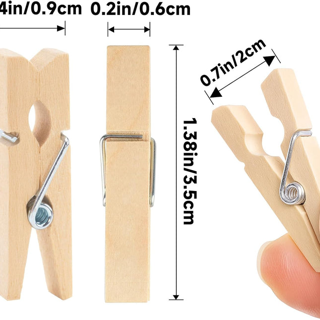 Mini Clothespins Wooden - Small Clothes Pins for Crafts 1.4 Inch,50 Pcs Natural Clothespins Clips with Jute String for Hanging Pictures,Photo Displays,Baby Cloth,Classroom Arts.