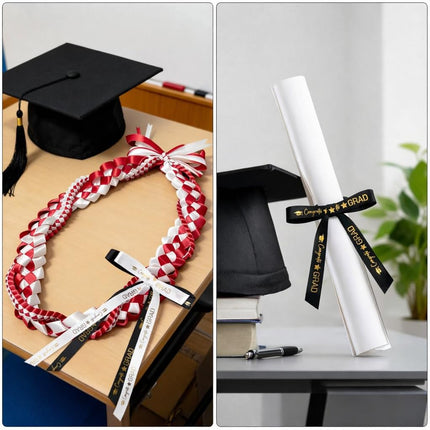 2 Rolls 2026 Graduation Ribbon - 3/8'' x 20 Yards Congrats Grad Gold Satin Ribbon for Gift Wrapping Class of 2026 Graduation Party Decorations DIY Crafts Black and White with Gold Printing.