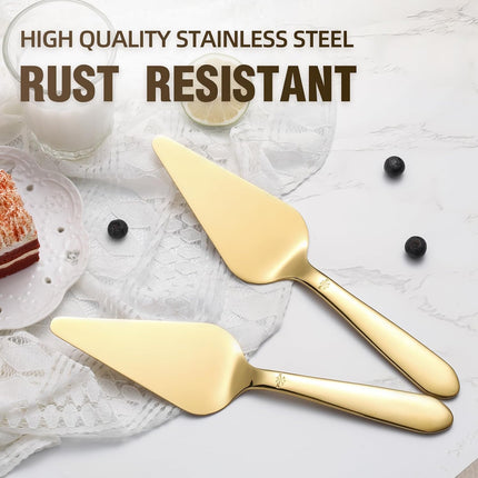 Cake Server, Wedding Cake Cutting Set 2 Piece Gold Cake Cutter, Stainless Steel Pie Server with Smooth Edge and Exquisite Pattern Design for Pastry Pizza Dessert.