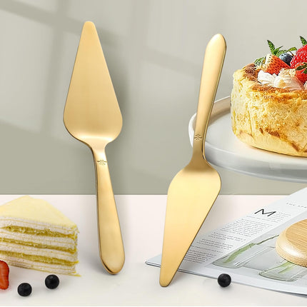 Cake Server, Wedding Cake Cutting Set 2 Piece Gold Cake Cutter, Stainless Steel Pie Server with Smooth Edge and Exquisite Pattern Design for Pastry Pizza Dessert.