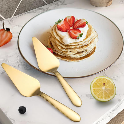 Cake Server, Wedding Cake Cutting Set 2 Piece Gold Cake Cutter, Stainless Steel Pie Server with Smooth Edge and Exquisite Pattern Design for Pastry Pizza Dessert.