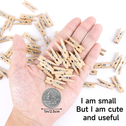 Mini Clothespins for Photo - 200 Pcs 1 Inch Small Natural Wooden Clothes Pins for Crafts with 33 FT Jute Twine Mini Photo Clips for Photos Display Cocktail Decoration.