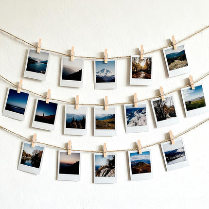Mini Clothespins for Photo - 200 Pcs 1 Inch Small Natural Wooden Clothes Pins for Crafts with 33 FT Jute Twine Mini Photo Clips for Photos Display Cocktail Decoration.