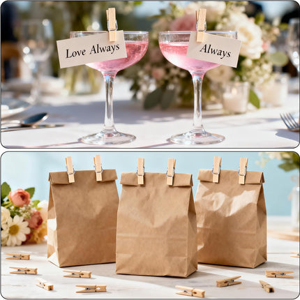 Mini Clothespins for Photo - 200 Pcs 1 Inch Small Natural Wooden Clothes Pins for Crafts with 33 FT Jute Twine Mini Photo Clips for Photos Display Cocktail Decoration.