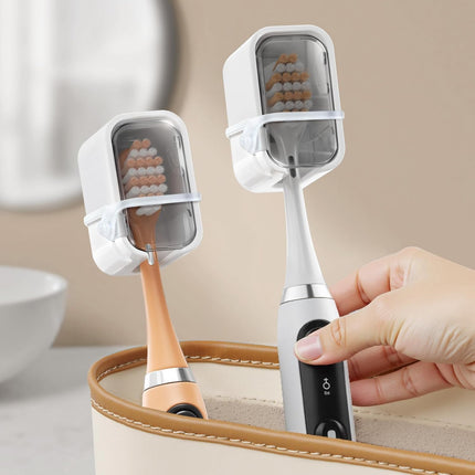 Toothbrush Cover Travel 2PCS, Stay Closed with Band Electric Toothbrush Covers Caps, Toothbrush Head Cover for Travel, Camping, Bathroom, Business, Grey.