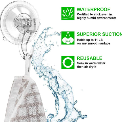Suction Cup Hooks - 4 Pack Suction Hooks Reusable Powerful Waterproof - Clear Removable Suction Hanger for Christmas Wreath, Shower,Tile,Bathroom,Towel,Kitchen.