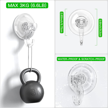 Suction Cup Hooks - 4 Pack Suction Hooks Reusable Powerful Waterproof - Clear Removable Suction Hanger for Christmas Wreath, Shower,Tile,Bathroom,Towel,Kitchen.