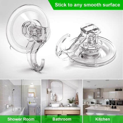 Suction Cup Hooks - 4 Pack Suction Hooks Reusable Powerful Waterproof - Clear Removable Suction Hanger for Christmas Wreath, Shower,Tile,Bathroom,Towel,Kitchen.