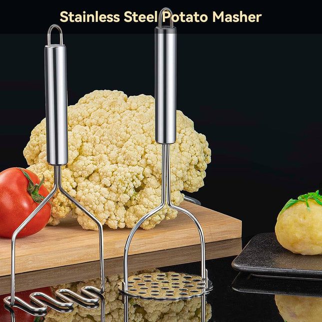 2 Pcs Potato Smasher, Mashed Potato Masher, Stainless Steel Masher Kitchen Tool for Bean, Fruit, Vegetables, Food.