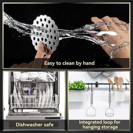 2 Pcs Potato Smasher, Mashed Potato Masher, Stainless Steel Masher Kitchen Tool for Bean, Fruit, Vegetables, Food.