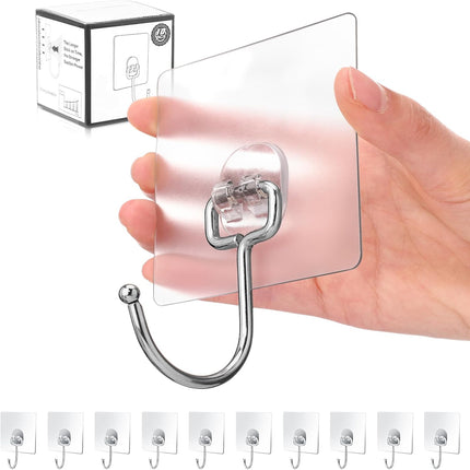 10-Pack All-Purpose Large Adhesive Hooks for Hanging, Banana Hook, Heavy Duty Adhesive Hooks 37 lb(Max), Sticky Wall Hook fit Home, Bathroom, Kitchen, Office and Outdoor.