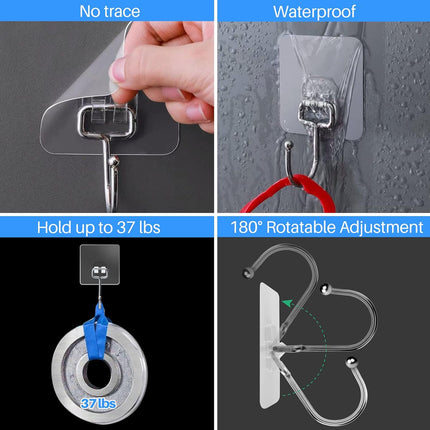 10-Pack All-Purpose Large Adhesive Hooks for Hanging, Banana Hook, Heavy Duty Adhesive Hooks 37 lb(Max), Sticky Wall Hook fit Home, Bathroom, Kitchen, Office and Outdoor.