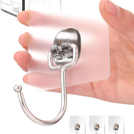 10-Pack Large Adhesive Hooks, Wreath Hangers, Heavy Duty Adhesive Hooks 37 lb(Max), Sticky Wall Hook fit Home, Bathroom, Kitchen, Office and Outdoor (Transparent Gray).