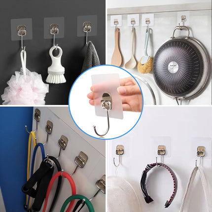 10-Pack Large Adhesive Hooks, Wreath Hangers, Heavy Duty Adhesive Hooks 37 lb(Max), Sticky Wall Hook fit Home, Bathroom, Kitchen, Office and Outdoor (Transparent Gray).