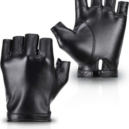 Fingerless PU Faux Leather Gloves, Driving Gloves Outdoor Sports Cosplay Costume Half Finger Glove for Women Men Teens.