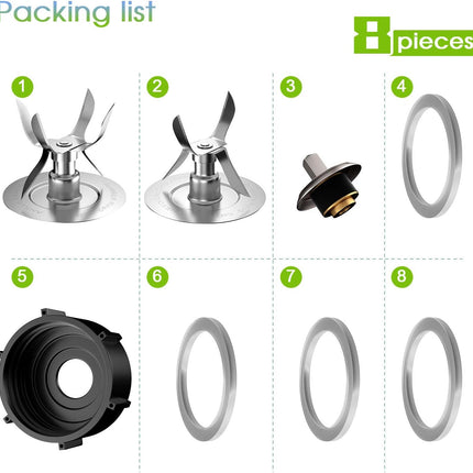 8 Pieces Replacement Part Ice Blades 4961 4980 Jar Bottom Cap 4902 Rubber Gaskets and Coupling Stud Slinger Pin Kit Compatible with Oster & Osterizer Blender Accessories.