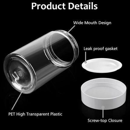 4 Pack Plastic Jars, 4 OZ Round Clear Cosmetic Container Jars with White Lids, Leak Proof Makeup Sample Container, Refillable Travel Cosmetic Storage for DIY Making Creams, Lotion, Body Scrub.