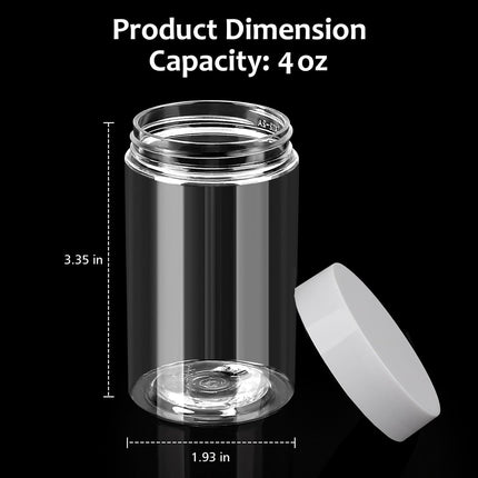 4 Pack Plastic Jars, 4 OZ Round Clear Cosmetic Container Jars with White Lids, Leak Proof Makeup Sample Container, Refillable Travel Cosmetic Storage for DIY Making Creams, Lotion, Body Scrub.