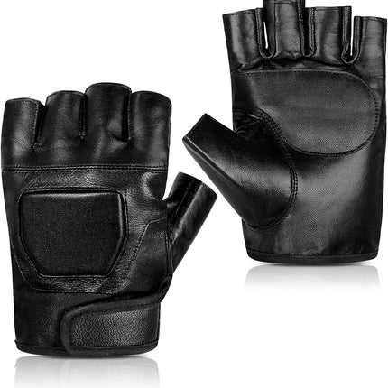 Genuine Leather Cycling Fingerless Gloves, Outdoor Driving Motorcycle Sport Half Finger Glove for Men Women Teens.