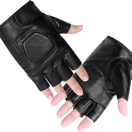 Genuine Leather Cycling Fingerless Gloves, Outdoor Driving Motorcycle Sport Half Finger Glove for Men Women Teens.