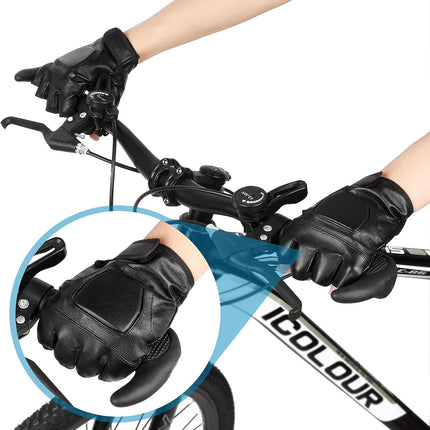 Genuine Leather Cycling Fingerless Gloves, Outdoor Driving Motorcycle Sport Half Finger Glove for Men Women Teens.