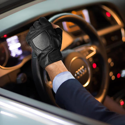 Genuine Leather Cycling Fingerless Gloves, Outdoor Driving Motorcycle Sport Half Finger Glove for Men Women Teens.
