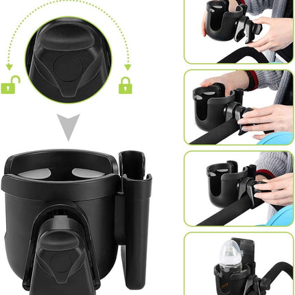 2-in-1 Walker Cup Holder with Phone Holder, Wheelchair Cup Holder, Rollator Cup Holder, Cup Phone Holder for Walker, Wheelchair, Rollator, Mobility Scooter.