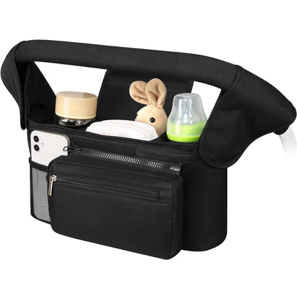 Universal Stroller Organizer with Insulated Cup Holder Detachable Phone Bag and Shoulder Strap,Stroller Bag Caddy Organizer Fits for Uppababy, Baby Jogger, Britax Strollers.