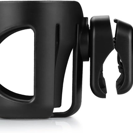 Universal Cup Holder, Stroller Cup Holder, 360° Rotatable Large Caliber Designed Bottle Holder for Stroller, Bike, Wheelchair, Walker, Scooter, Black.