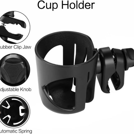 Universal Cup Holder, Stroller Cup Holder, 360° Rotatable Large Caliber Designed Bottle Holder for Stroller, Bike, Wheelchair, Walker, Scooter, Black.