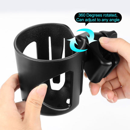Universal Cup Holder, Stroller Cup Holder, 360° Rotatable Large Caliber Designed Bottle Holder for Stroller, Bike, Wheelchair, Walker, Scooter, Black.