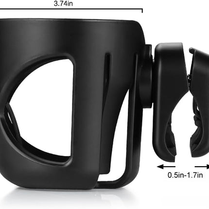 Universal Cup Holder, Stroller Cup Holder, 360° Rotatable Large Caliber Designed Bottle Holder for Stroller, Bike, Wheelchair, Walker, Scooter, Black.