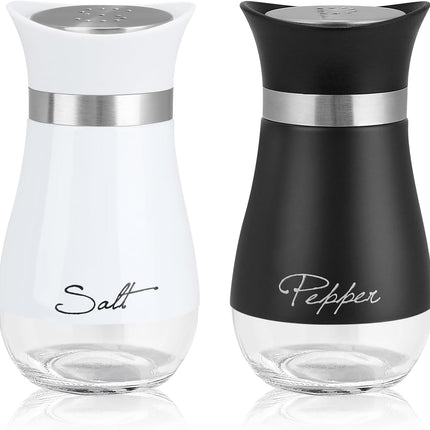 Salt and Pepper Shakers Set, 4 oz Stainless Steel Salt Pepper Shaker Containers with Glass Bottom for Kitchen Cooking, BBQ, Bar, Table, RV, Camp.