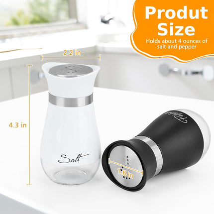 Salt and Pepper Shakers Set, 4 oz Stainless Steel Salt Pepper Shaker Containers with Glass Bottom for Kitchen Cooking, BBQ, Bar, Table, RV, Camp.
