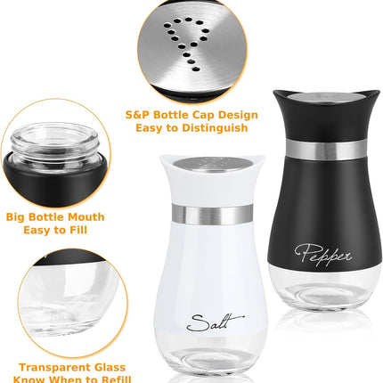 Salt and Pepper Shakers Set, 4 oz Stainless Steel Salt Pepper Shaker Containers with Glass Bottom for Kitchen Cooking, BBQ, Bar, Table, RV, Camp.