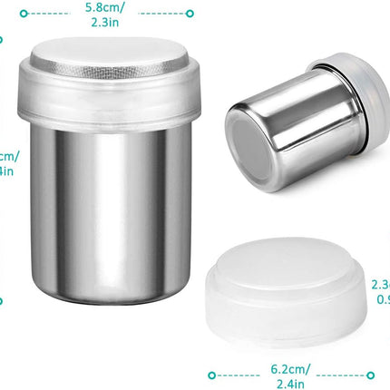 2 Pack Powdered Sugar Shaker Duster, Cinnamon Shaker Flour Sifter, Fine Mesh Stainless Steel Dredge for Baking Soda Flour Cinnamon Cocoa.