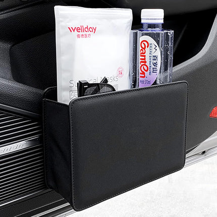 Car Trash Can, Leather Vehicle Trash Bin Car Dustbin Garbage Organizer Holder with 30 Pcs Trash Bags, Foldable Hanging Mini Cars Storage Bag Container for Auto, SUV (Black).