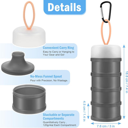 2 Pcs Protein Powder Container to Go with Funnels Stand, 4 Compartments Stackable Protein Powder Dispenser for Workout, Fitness, Travel.