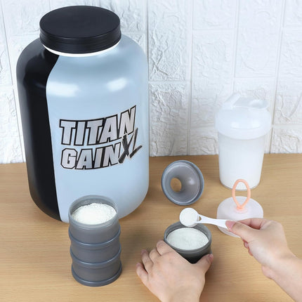 2 Pcs Protein Powder Container to Go with Funnels Stand, 4 Compartments Stackable Protein Powder Dispenser for Workout, Fitness, Travel.