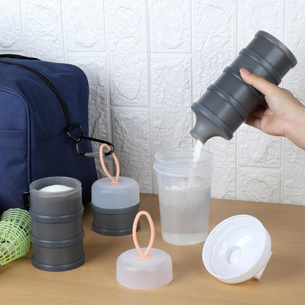 2 Pcs Protein Powder Container to Go with Funnels Stand, 4 Compartments Stackable Protein Powder Dispenser for Workout, Fitness, Travel.