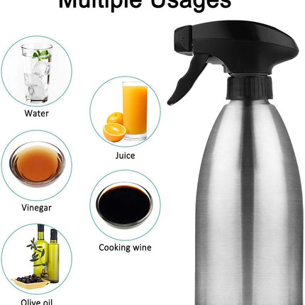 Olive Oil Sprayer, Vinegar Sprayer Dispenser, Safety Exquisitely Stainless Steel Container Seasoning Kitchenware Tools for BBQ, Cooking, Frying and Grilling (17oz (500ML)).