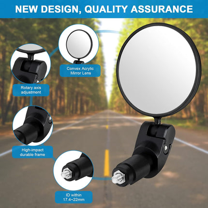2pcs Bike Mirror, Bar End Bicycle Riding Rearview Mirrors for Handlebars, Adjustable 360 Degree Rotatable Convex Mirror for Mountain Road Bikes.