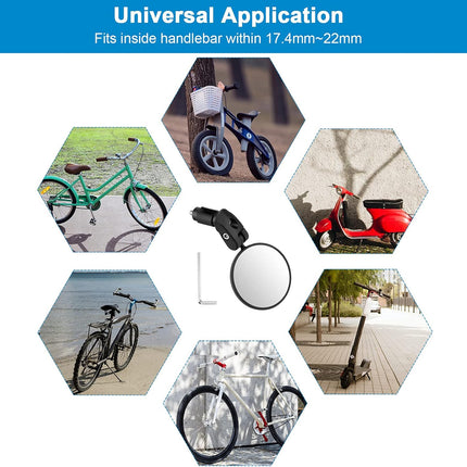 2pcs Bike Mirror, Bar End Bicycle Riding Rearview Mirrors for Handlebars, Adjustable 360 Degree Rotatable Convex Mirror for Mountain Road Bikes.
